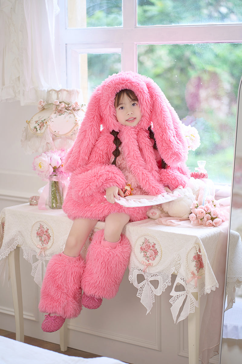 Pink Fluffy Bunny Suit For Kids (New Design)