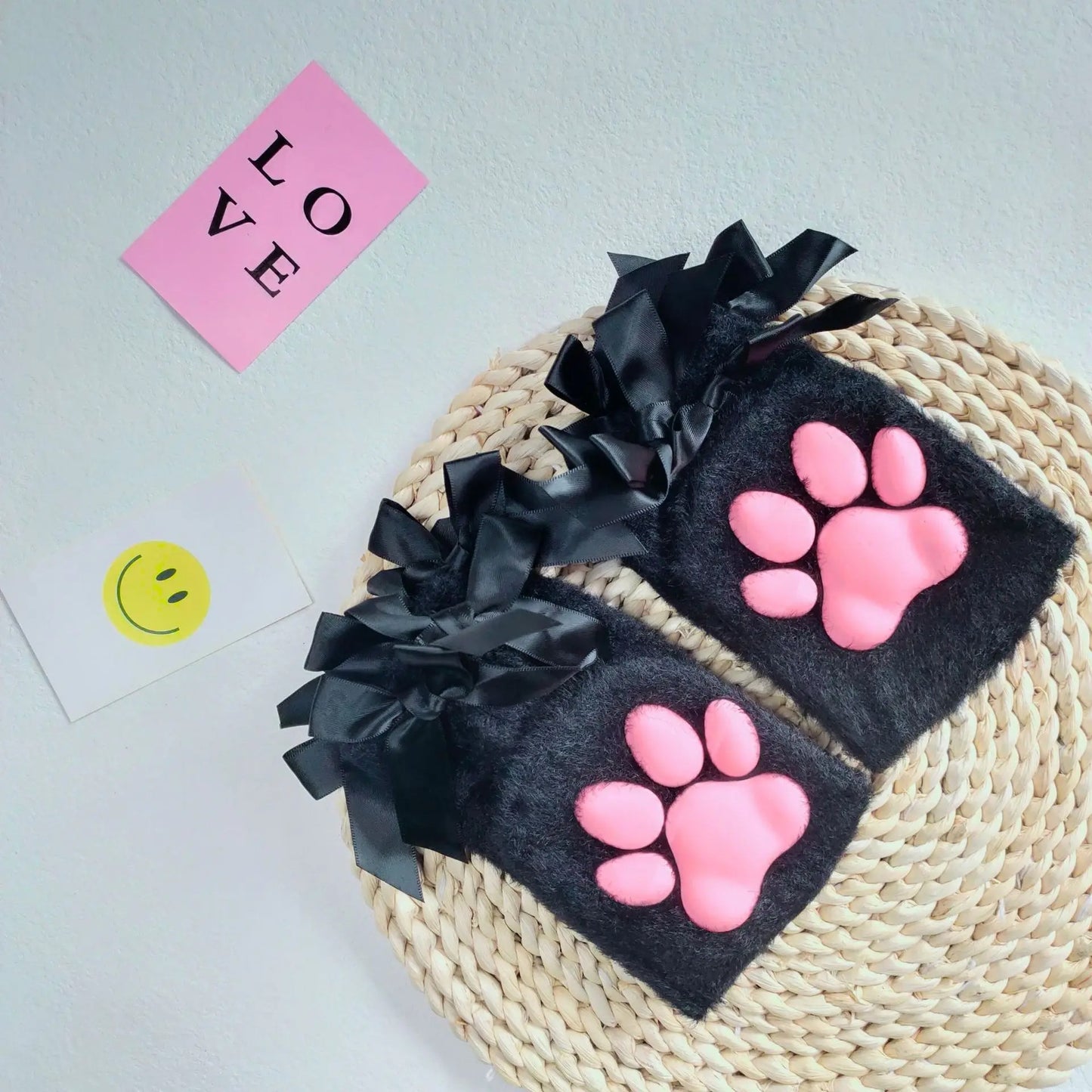 Fuzzy Cat Paw Socks (white and black)