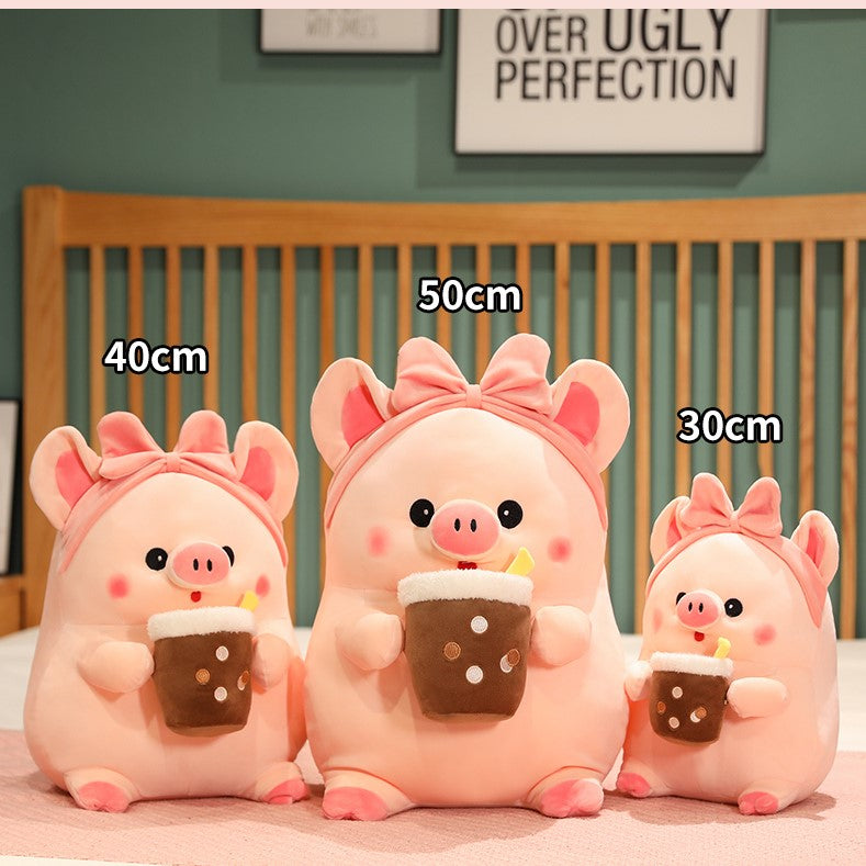Cute Bubble Tea Pink Pig Plush Toys