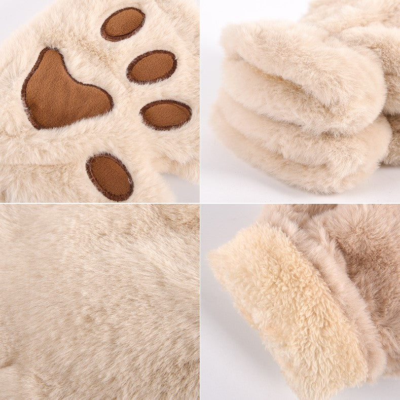 Cute Fingerless Cat Paw Plush Gloves