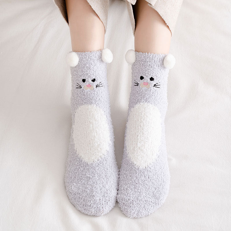 Cartoon Embroidered Fuzzy Socks