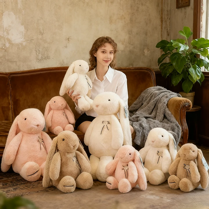 Rabbit Stuffed Animal Big Ears Plushie With Badge