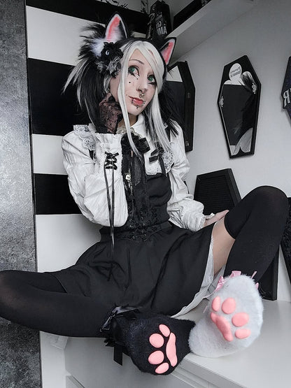 Fuzzy Cat Paw Socks (white and black)