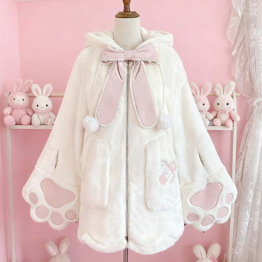 Bunny Hoodie With Bunny Ears Kawaii Plush Zip Up Coat
