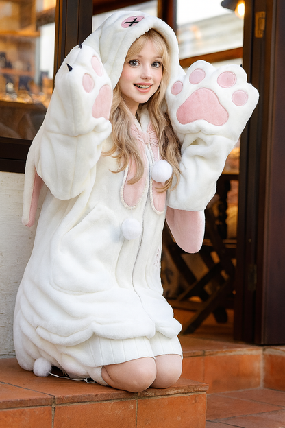 Bunny Hoodie With Bunny Ears Kawaii Plush Zip Up Coat