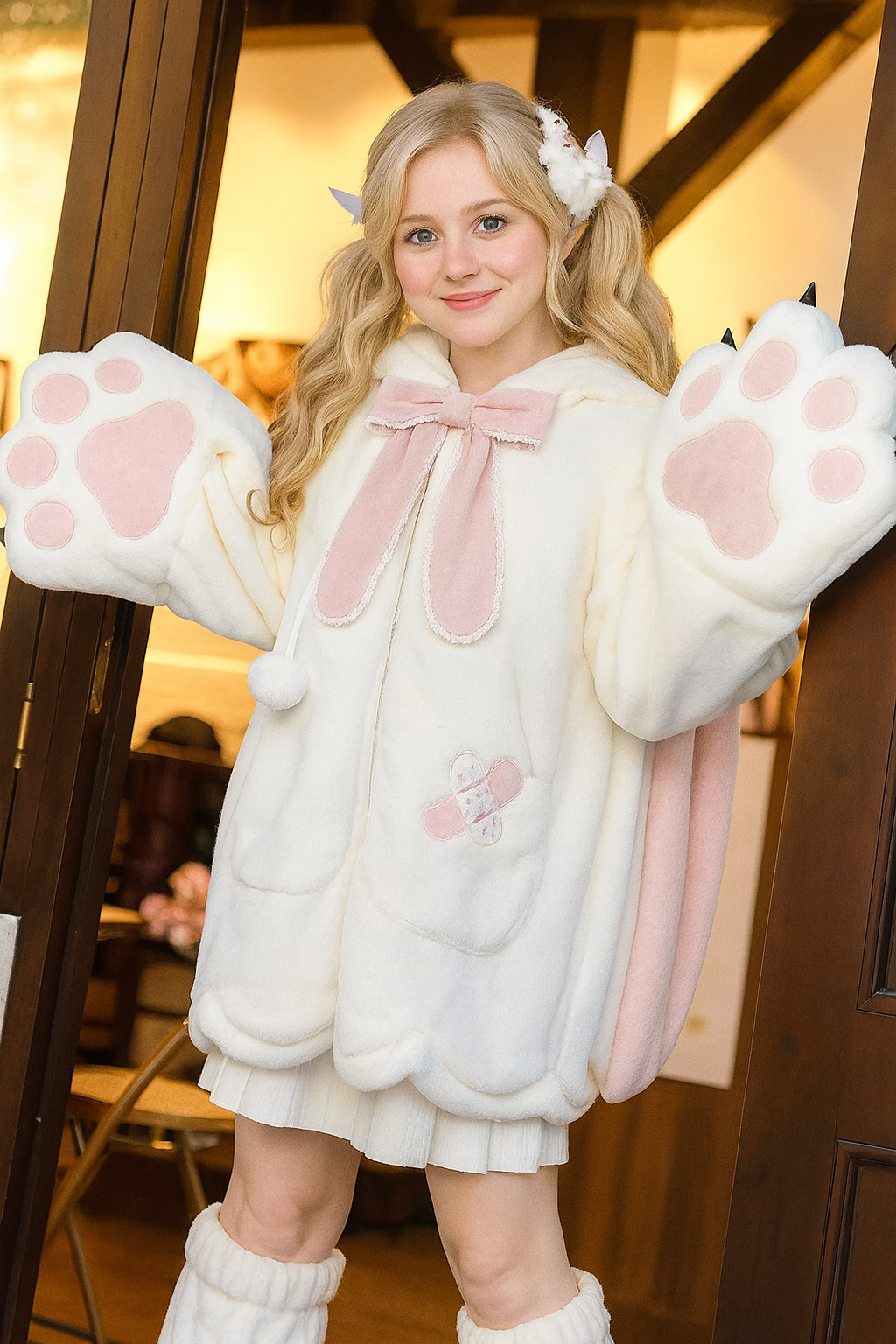 Bunny Hoodie With Bunny Ears Kawaii Plush Zip Up Coat