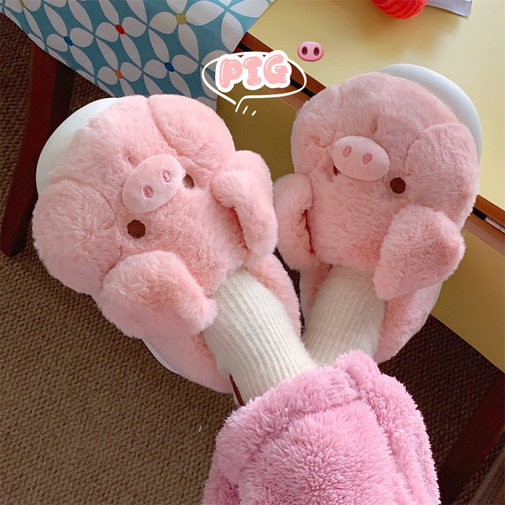 Cute Pink Pig Fluffy Slippers - Main Image