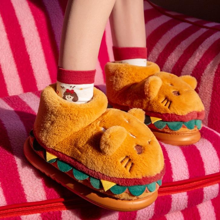 Cat Hamburger Plush Slippers