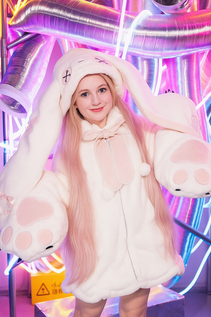Bunny Hoodie With Bunny Ears Kawaii Plush Zip Up Coat