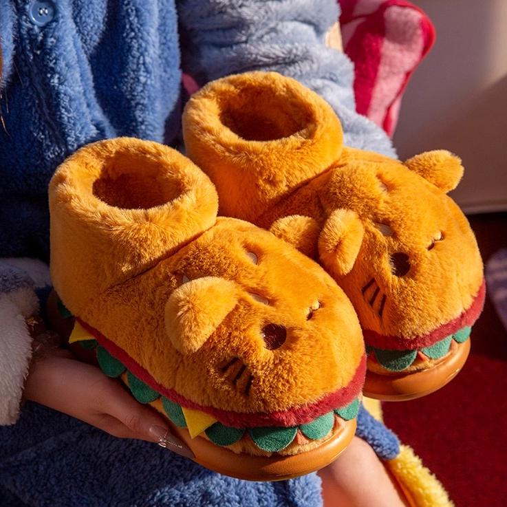Cat Hamburger Plush Slippers