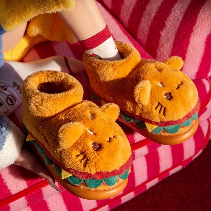 Cat Hamburger Plush Slippers