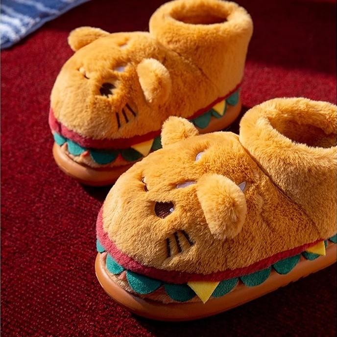 Cat Hamburger Plush Slippers