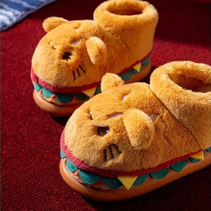 Cat Hamburger Plush Slippers