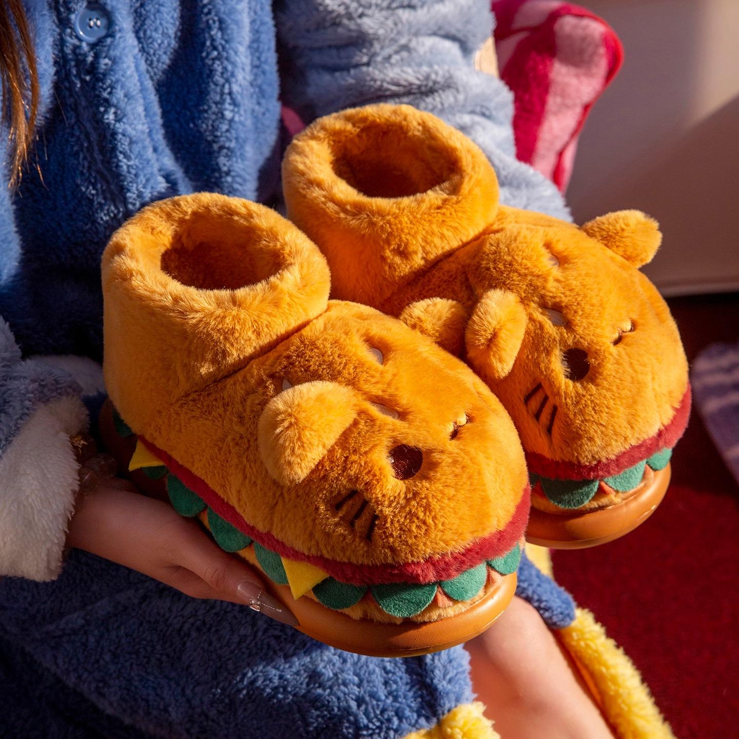 Cat Hamburger Plush Slippers