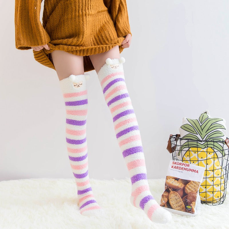 Cute Fuzzy Striped Animal Stockings