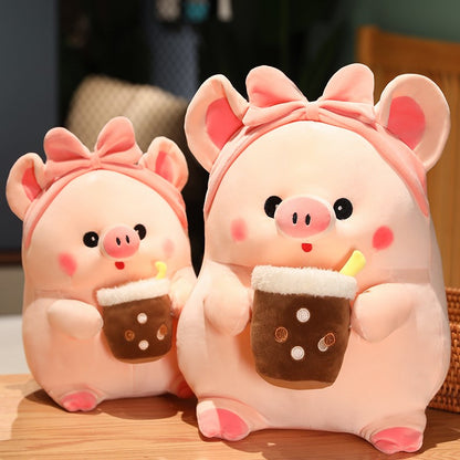 Cute Bubble Tea Pink Pig Plush Toys
