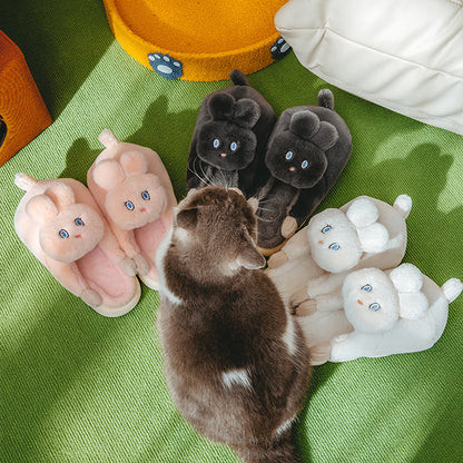 Cute Puffy Rabbit Warm Slippers
