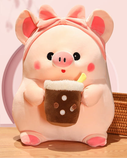 Cute Bubble Tea Pink Pig Plush Toys