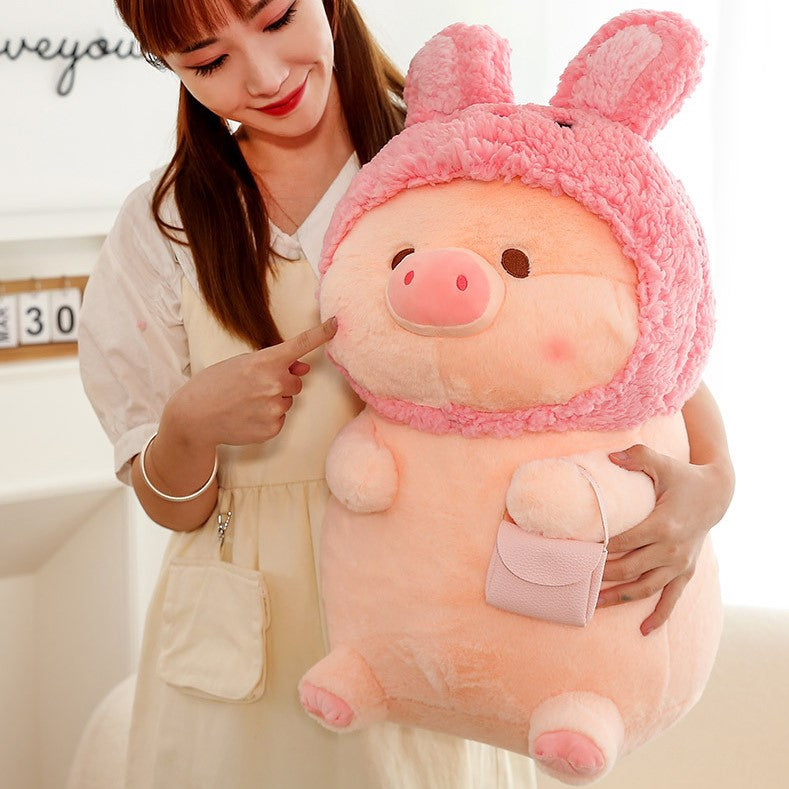 Cute Pig With Animal Hat Stuffed Toy