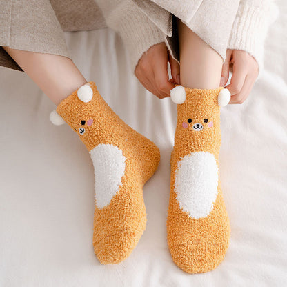 Cartoon Embroidered Fuzzy Socks