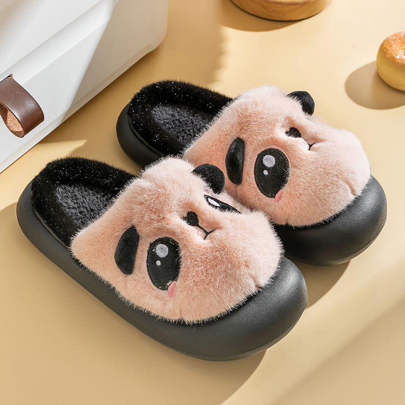 cute panda Winter slipper Warm Furry Thick Soled Shoes Comfort Home Indoor  Boys Girls Couple Non-slip Fur Slides