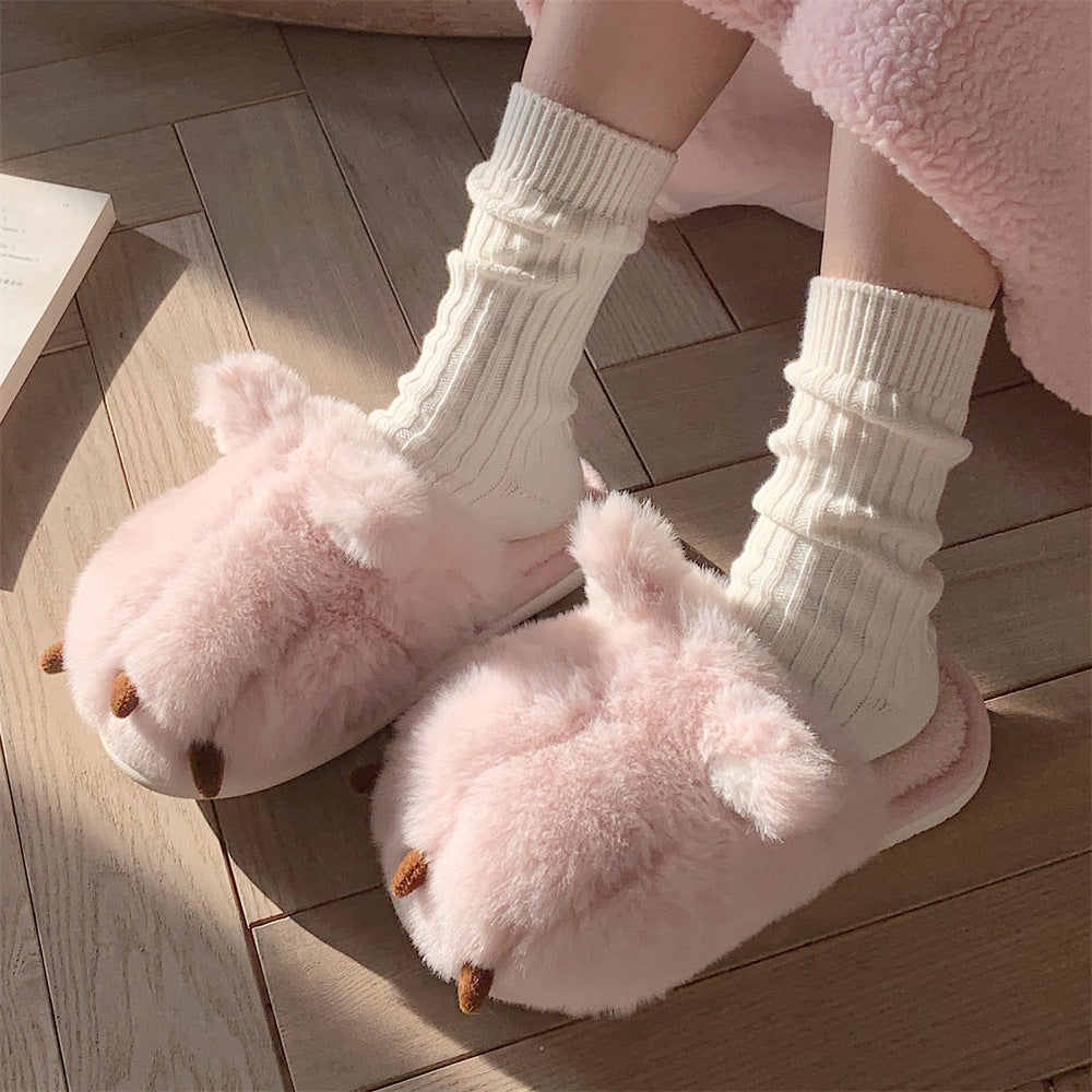 Fluffy Cat Claw Slippers - Pink