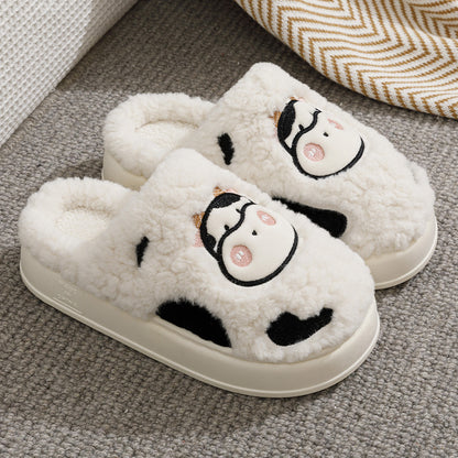 Fuzzy Cow Pattern Warm Slippers