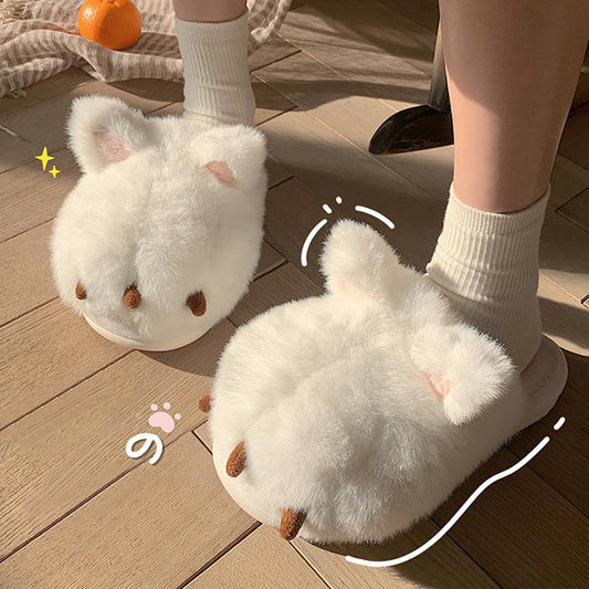 Fluffy Cat Claw Slippers - White
